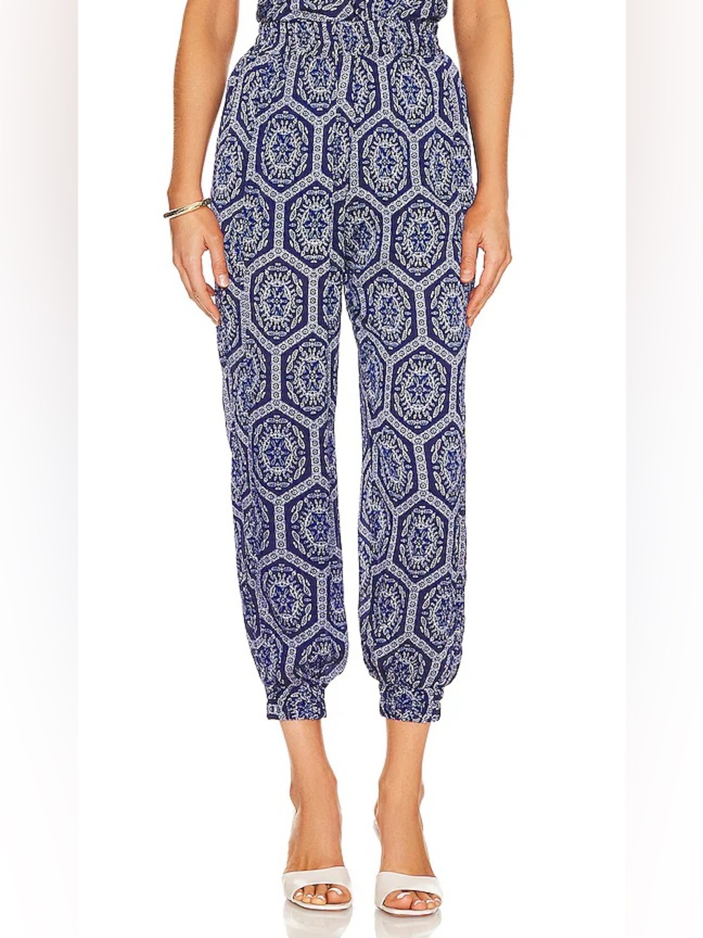 MISA LOS ANGELES • Blue Noomi Pant Lapis Tile Print Jogger Bottom XS Lightweight